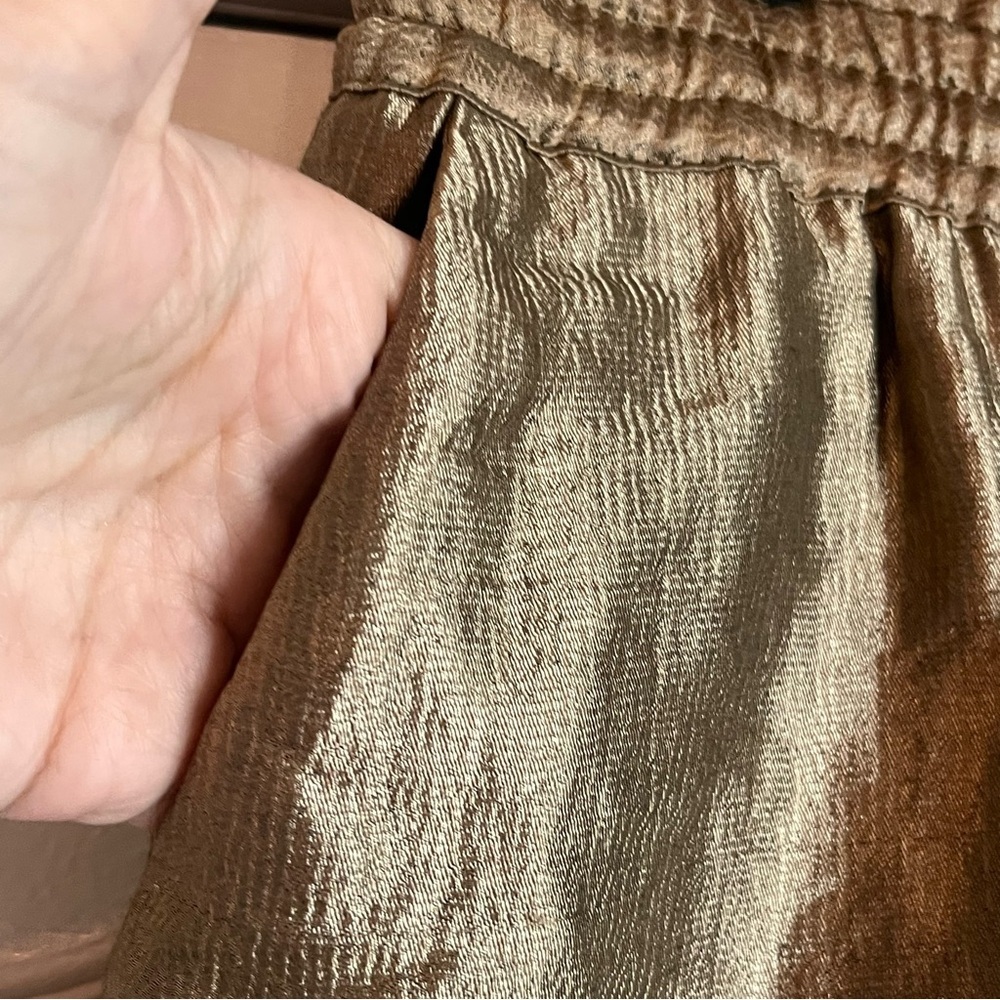 Zara Metallic Effect Drawstring Shorts Sz XS Bronze Elastic Paper bag Waist - Picture 5 of 8